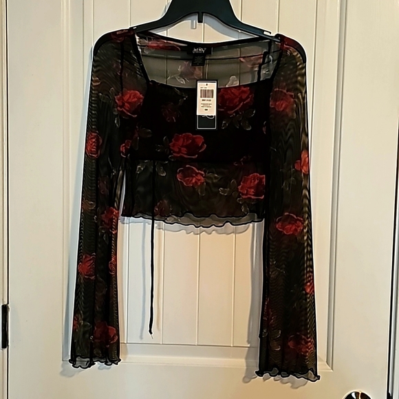 Hot Topic Tops - Hot Topic Mesh Top - Black Rose, small